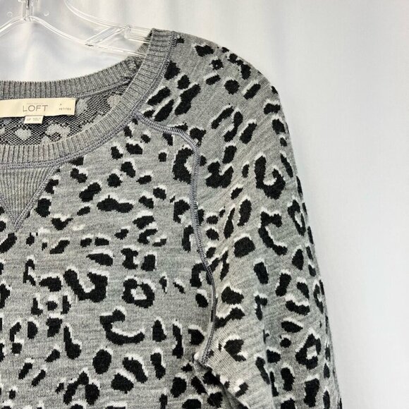 Loft Womens Sweater Dress Multicolor Leopard Ribbed Triangle Neckline Petites S - Picture 4 of 10